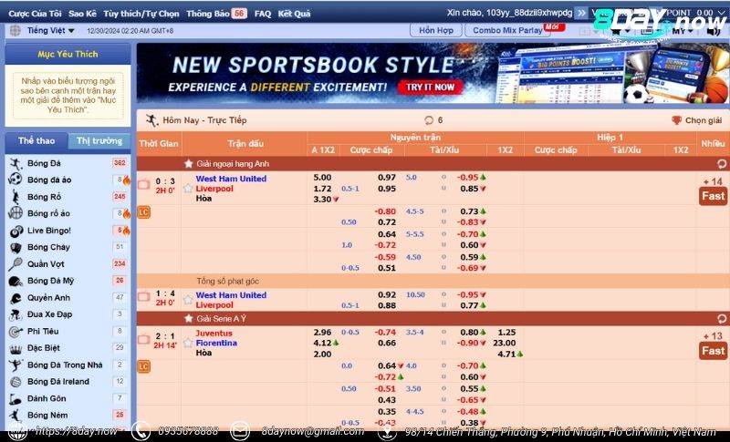 Giao dien sanh cuoc The Thao 8DAY - Hinh 14 - Sbobet 8DAY
