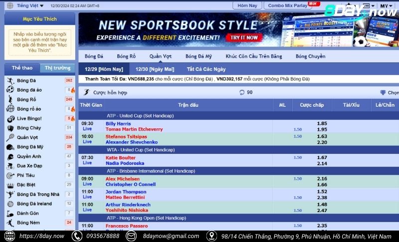 Giao dien sanh cuoc The Thao 8DAY - Hinh 15 - Sbobet 8DAY